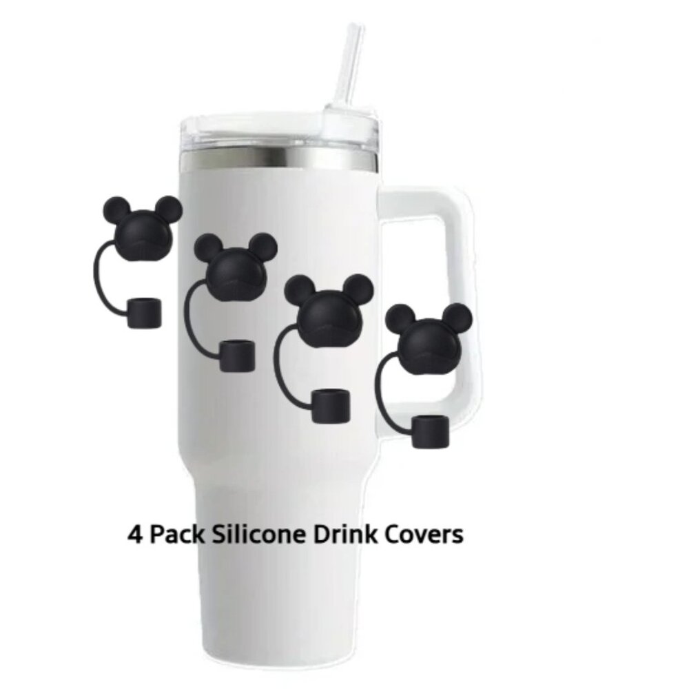 Drinking Straw Covers Black Silicone Mouse